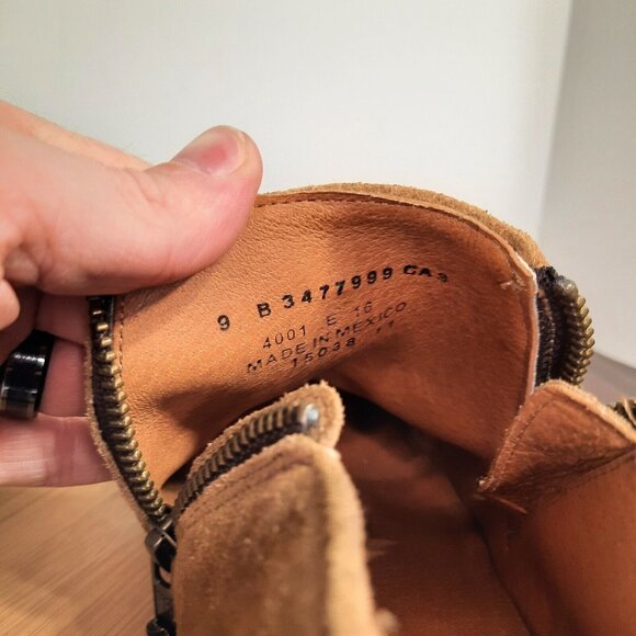 Frye Sacha Womens Size 9 Boots Tan Suede Side Zip Pointed Toe Moto Ankle Booties - Picture 11 of 12